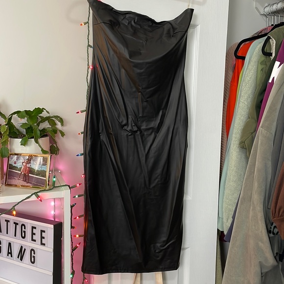 Cocoa Brownin Bozzolo Leather Strapless MIDI Dress - Picture 1 of 2